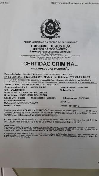 Certidão do Tribunal de Justiça